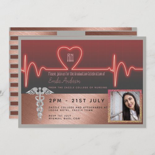 Rose Gold Nurse Graduation Invitation _ PHOTO RN