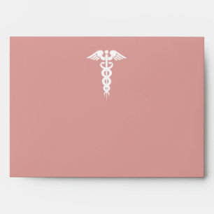 Rose Gold Nurse Graduation Medical Caduceus Envelope