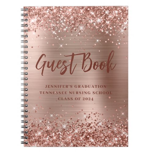 Rose Gold Nursing School Graduation Guestbook Notebook