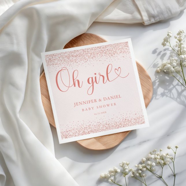 Rose Gold Oh Girl Confetti Minimal Script Napkins (Creator Uploaded)