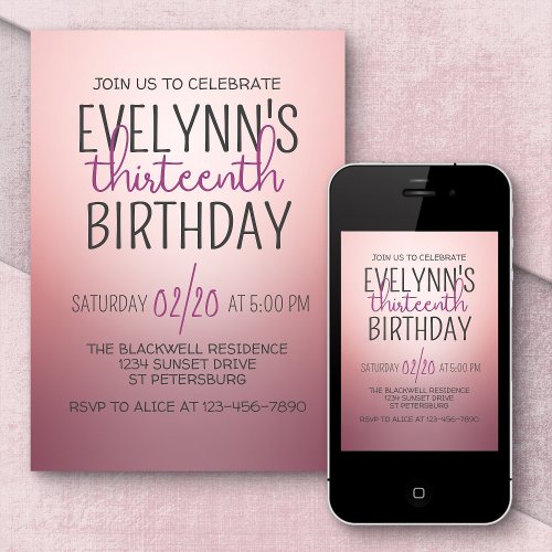 Rose Gold Ombre Birthday Invitation