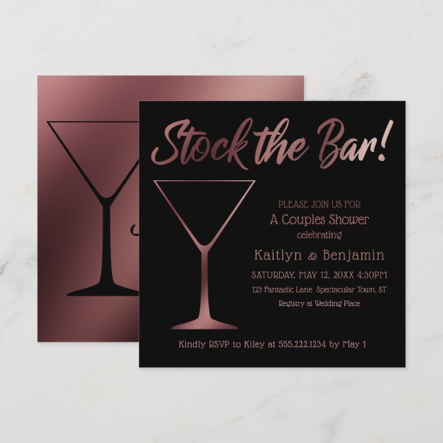 Rose Gold Ombre Couples Stock the Bar Shower Invitation (Front/Back)