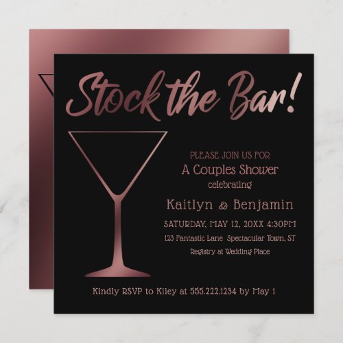 Rose Gold Ombre Couples Stock the Bar Shower Invitation