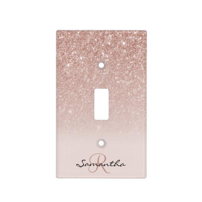 Rose Gold Ombre Fading Glitter Bling Girly Light Switch Cover (Front)