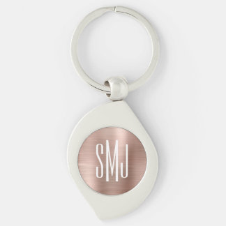 Rose Gold Ombre Foil Three Letter Monogrammed Keychain