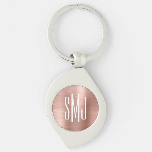 Rose Gold Ombre Foil Three Letter Monogrammed Keychain