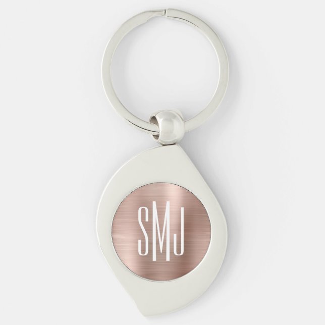Rose Gold Ombre Foil Three Letter Monogrammed Keychain (Front)