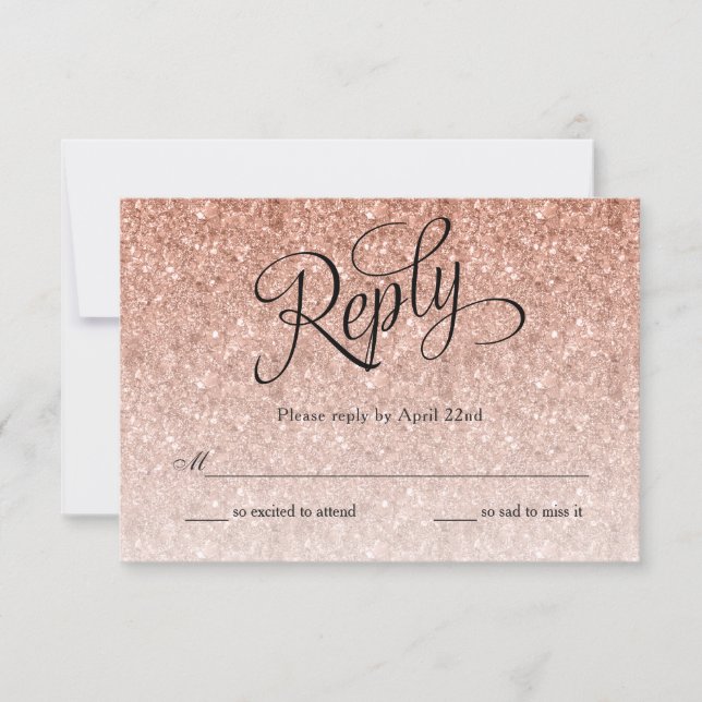 Rose Gold Ombre Glitter Birthday Reply Card (Front)
