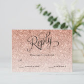 Rose Gold Ombre Glitter Birthday Reply Card (Standing Front)