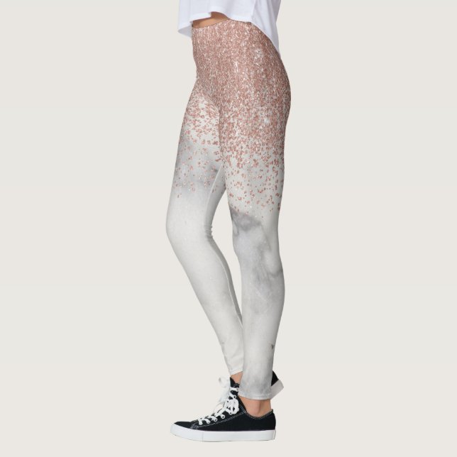 Rose Gold Ombre Glitter Fading Marble trendy Leggings (Left)