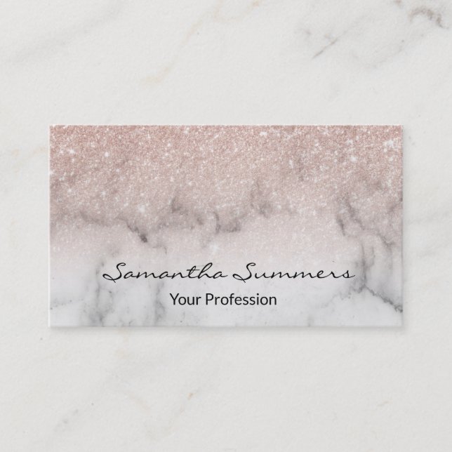 Rose Gold Ombre Glitter Marble Customize Glitter Business Card (Front)