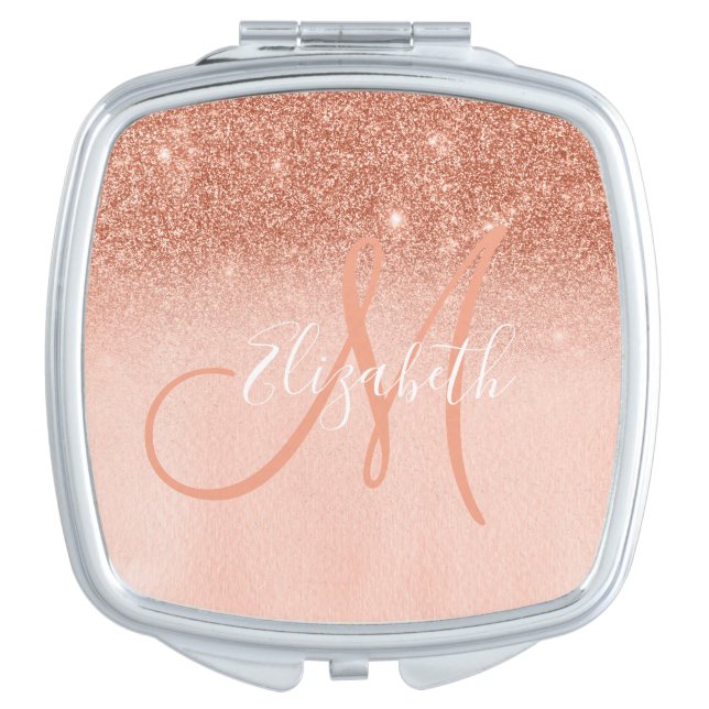 Rose Gold Ombre Glitter Personalized Gift for Her Compact Mirror (Front)