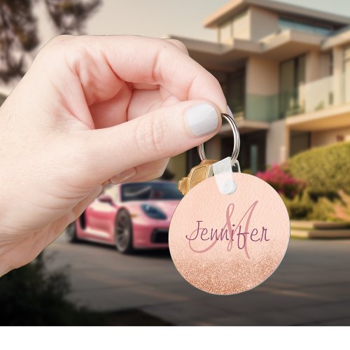 Rose Gold Ombre Monogram Personalized Gift Keychain