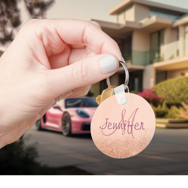 Rose Gold Ombre Monogram Personalized Gift Keychain (Creator Uploaded)
