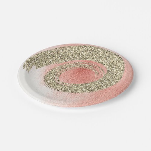 Rose Gold Ombre Pink Blush Spiral Glitter Foxier Paper Plates