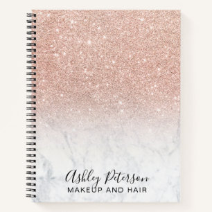 Rose gold ombre pink white marble makeup hair notebook