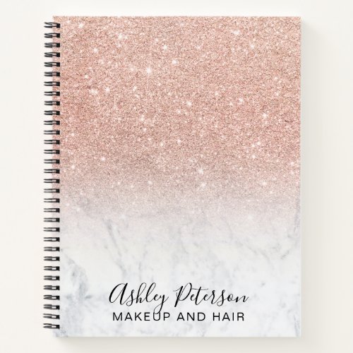 Rose gold ombre pink white marble makeup hair notebook