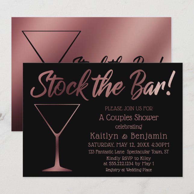 Rose Gold Ombre Stock the Bar Couples Shower Invitation (Front/Back)