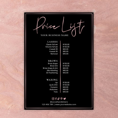 Rose Gold On Black Chic Beauty Salon Price List