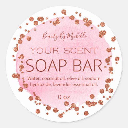 Rose Gold On Pink And White Dots Soap Bar Labels