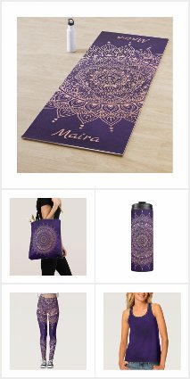 Rose Gold on Purple Floral Henna Mandala Yoga