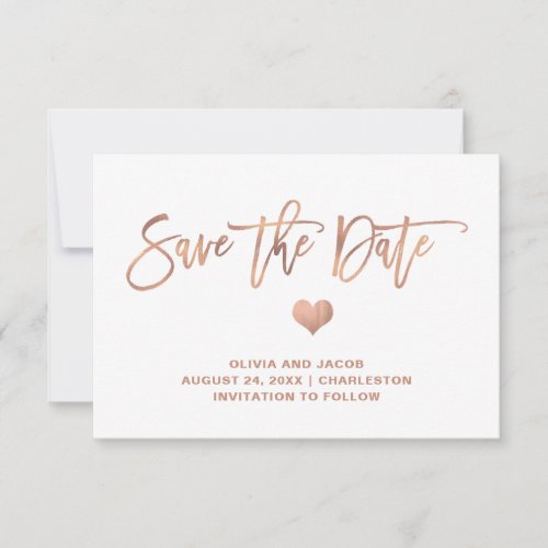 Rose Gold on White with Heart  Photo Back Save The Date