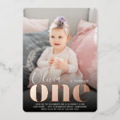 Rose Gold ONE First Birthday Party Photo Foil Invitation (Front)