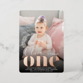 Rose Gold ONE First Birthday Party Photo Foil Invitation (Standing Front)