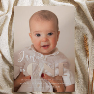 Rose Gold ONE First Birthday Photo Foil Invitation