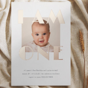 Rose Gold ONE First Birthday Photo Foil Invitation