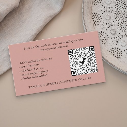 Rose Gold Online RSVP QR Code Wedding Enclosure Card