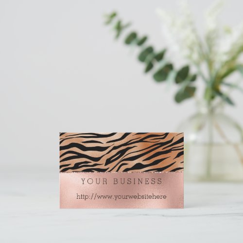 Rose Gold Orange Black Tiger Print Business Card