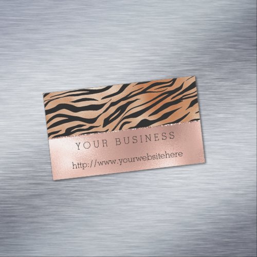 Rose Gold Orange Black Tiger Print Business Card Magnet