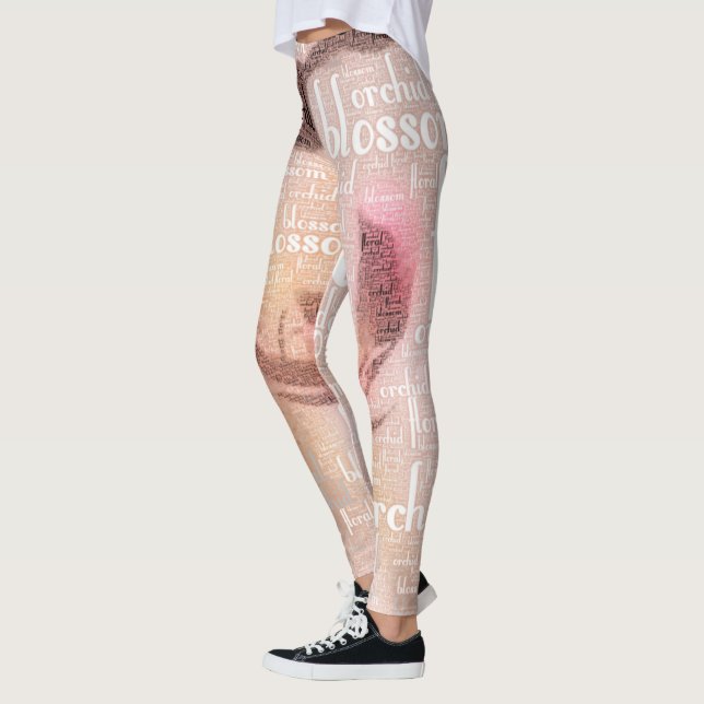 Rose Gold Orchid Word Cloud Embedded Photo Leggings (Left)