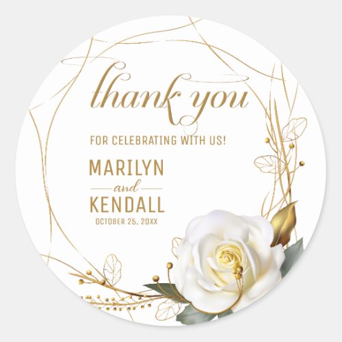 Rose Gold Organic Floral Thank You Classic Round Sticker