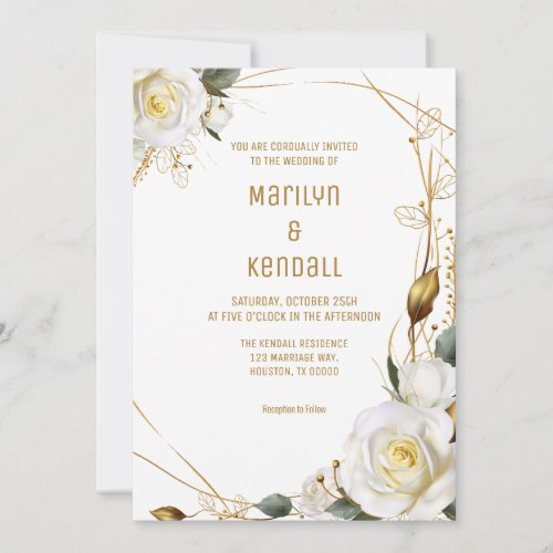 Rose Gold Organic Floral Wedding Invitation