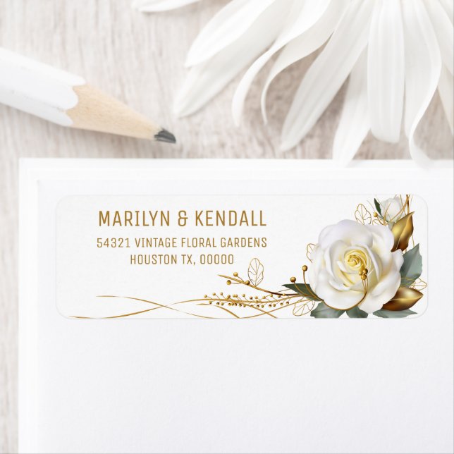 Rose Gold Organic Floral Wedding Label (Insitu)