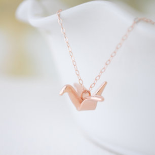 Rose Gold Origami Folded Crane Necklace