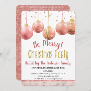 Rose Gold Ornament Christmas Holiday Dinner Party Invitation