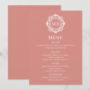 Rose Gold Ornate Floral Monogram Wedding Menu