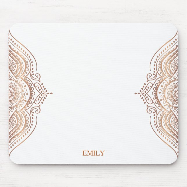 Rose-gold ornate mandala custom text mouse pad (Front)