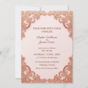 Rose Gold Ornate Scroll Wedding Invitation