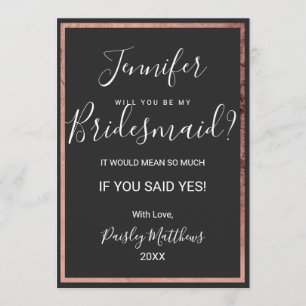 Rose Gold Outline Border Black Wedding Bridesmaid Invitation