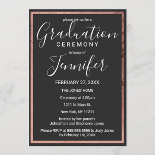 Rose Gold Outline Border Simple Black Graduation Invitation