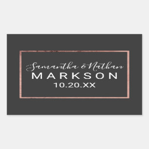 Rose Gold Outline Border Simple Black Wedding Rectangular Sticker