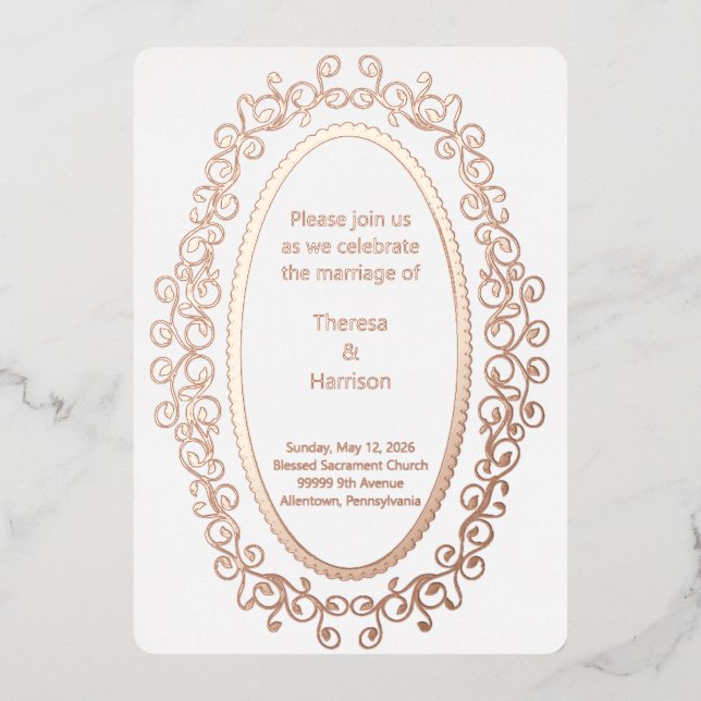 Rose Gold Oval Picture Frame Wedding Invitation  Foil Invitation (Front)