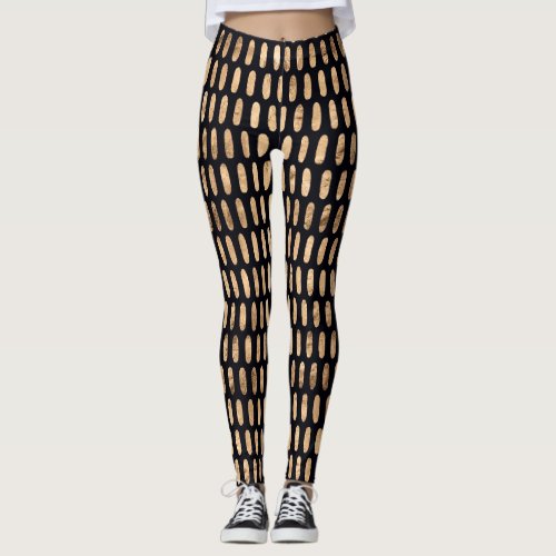 Rose gold ovals on pure black modern pattern leggings