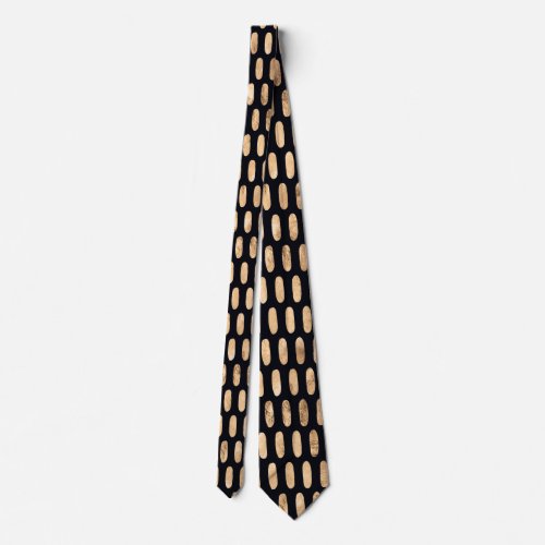 Rose gold ovals on pure black modern pattern neck tie