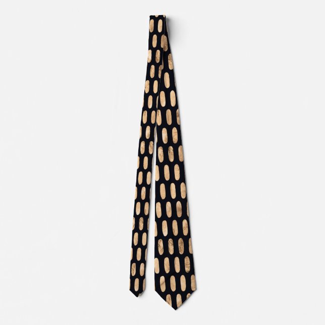 Rose gold ovals on pure black modern pattern neck tie (Back)