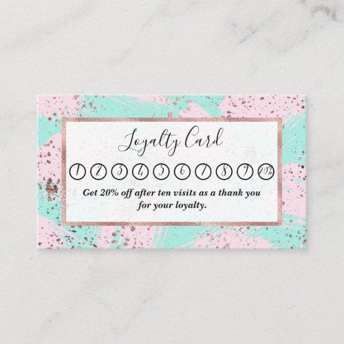 Rose Gold Paint Splatter Blush Pink Brushstrokes Loyalty Card